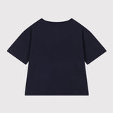WOMENS' BOXY BRANDED T-SHIRT - NAVY