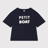 WOMENS' BOXY BRANDED T-SHIRT - NAVY