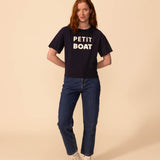 WOMENS' BOXY BRANDED T-SHIRT - NAVY