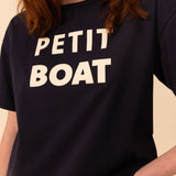 WOMENS' BOXY BRANDED T-SHIRT - NAVY