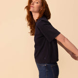 WOMENS' BOXY BRANDED T-SHIRT - NAVY