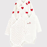 3 PACK BABIES' HEART CROSSOVER L/S BODYSUITS
